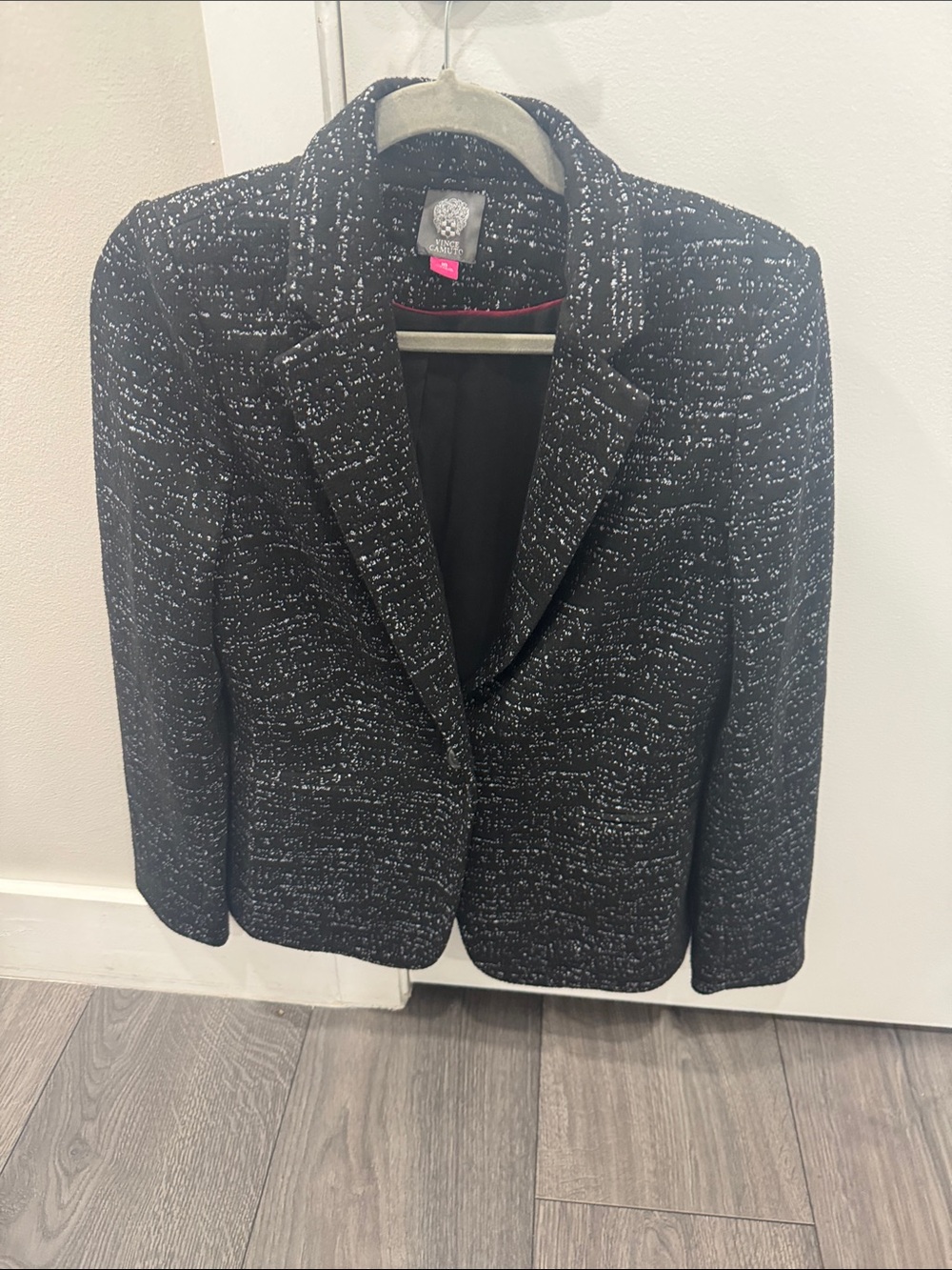 Vince Camuto Women's Black & White Patterned Soft Blazer Jacket